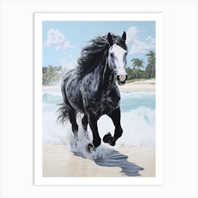 A Horse Oil Painting In Flamenco Beach, Puerto Rico, Portrait 1 Art Print