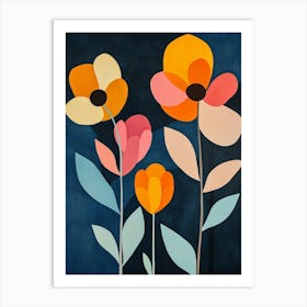 Flowers On A Blue Background Art Print