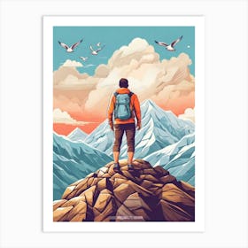 Man Standing On Top Of Mountain Art Print