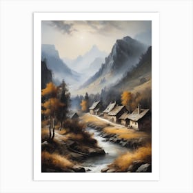 In The Wake Of The Mountain A Classic Painting Of A Village Scene (5) Art Print