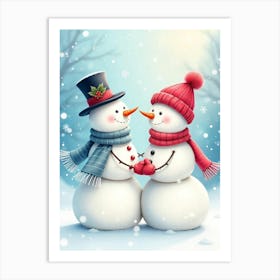 Snowman Couple Art Print