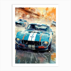 Racing Cars In The Rain Retro Racing Car Art Print