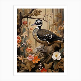 Dark And Moody Botanical Wood Duck Art Print