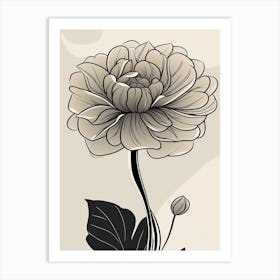 Dahlia Line Art Flowers Illustration Neutral 19 Art Print