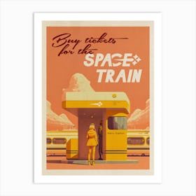 Buy ticket for the Space Train — Vintage retro space poster, retrofuturism poster, retro space, propaganda poster Art Print