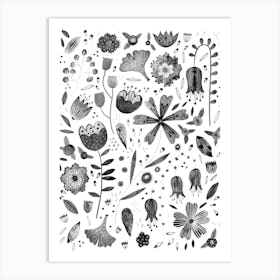 Inky Flowers Art Print