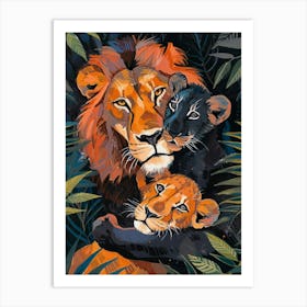 Black Lion Family Bonding Fauvist Painting 4 Art Print