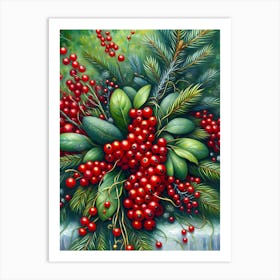 Winterberry And Pine Sprigs1 Botanic 1 Art Print