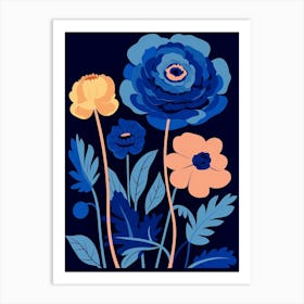 Blue Flower Illustration Ranunculus 3 Art Print