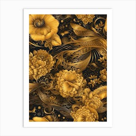 Gold Floral Pattern Art Print