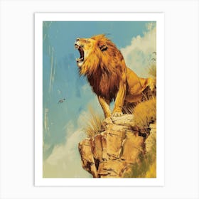 Barbary Lion Roaring On A Cliff Illustration 2 Art Print