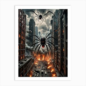 Chaos in the Sky: The Giant Spider vs. Doppeldecker Fighters Art Print