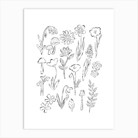Forest Flowers Outlines Art Print