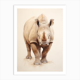 Detailed Vintage Illustration Of A Rhino 6 Art Print
