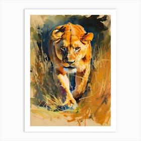 Southwest African Lioness On The Prowl Fauvist Painting 1 Art Print