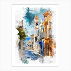 Watercolor Of A Street In Spain Art Print