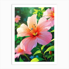 Pink Flower Wallpaper Art Print