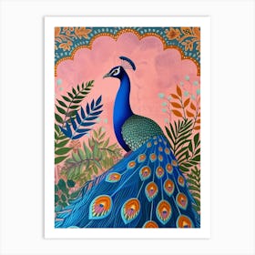 Folky Floral Peacock Portrait 5 Art Print