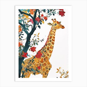 Giraffe In The Tree Watercolour 2 Art Print