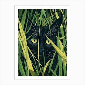 Black Cat In Tall Grass Art Print