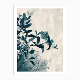 Blue Bird On A Branch Art Print