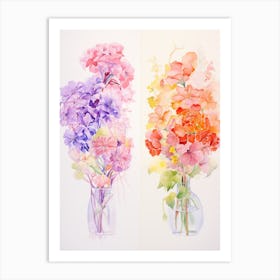 Watercolor Flowers In Vases Art Print