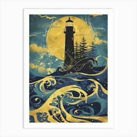 Lighthouse At Night 17 Art Print