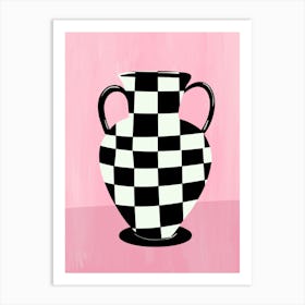 Checkered Vase On A Pink Background Print Art Print