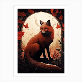 Red Fox Moon Illustration 7 Art Print