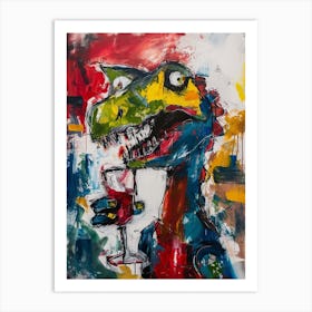 Graffiti Style Dinosaur Drinking Wine 2 Art Print