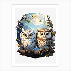 Owls In The Moonlight 1 Art Print