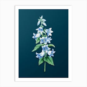 Vintage Bellflowers Botanical Art on Teal Blue n.0304 Art Print