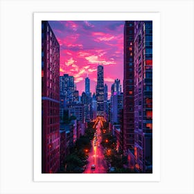 Sunset In Chicago 1 Art Print