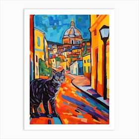 Painting Of A Cat In Rome Italy Art Print