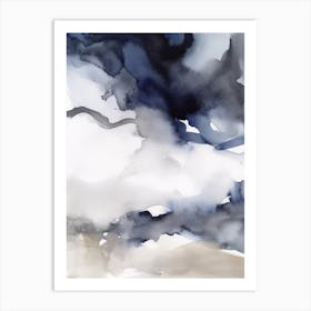 Watercolour Abstract Navy And Grey 7 Art Print