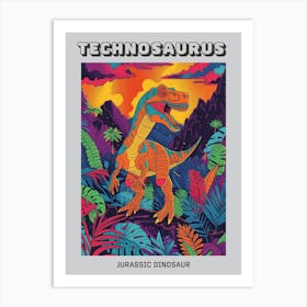 Orange Jurassic Dinosaur Illustration Poster Art Print