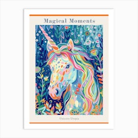 Floral Fauvism Style Unicorn Portrait 2 Poster Art Print