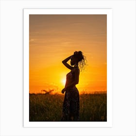 African Woman Captures The Essence Of Joy Bathed In The Warm Glow Of A Summer Sunset Her Silhouett (4) Art Print