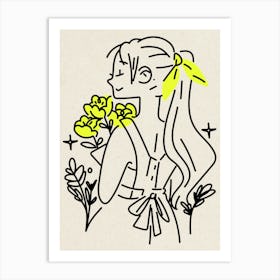 Girl With Flowers 2 Art Print