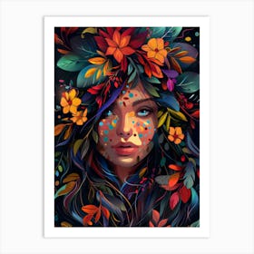 Girl With Flowers On Her Head 3 Art Print