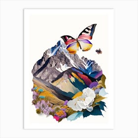 Apollo Butterfly In Mountain Landscape Decoupage 2 Art Print