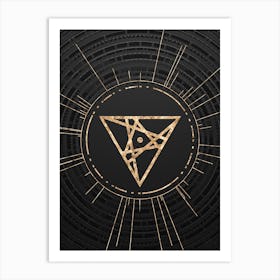 Geometric Glyph Symbol in Gold with Radial Array Lines on Dark Gray n.0204 Art Print