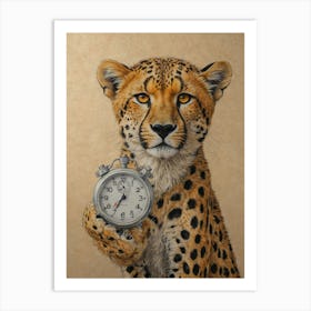 Cheetah With A Clock Art Print