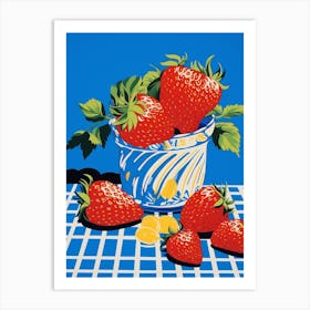 Strawberries Blue Checkerboard 3 Art Print