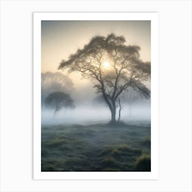 Sunrise Over A Misty Field Art Print