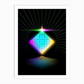 Neon Geometric Glyph in Candy Blue and Pink with Rainbow Sparkle on Black n.0116 Art Print