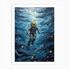 Astronaut In A Starry Night 2 Art Print