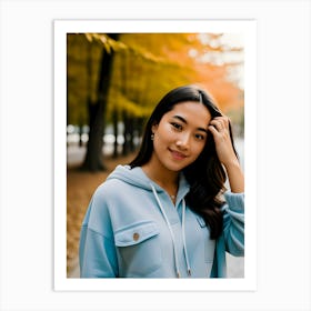 Asian Young Woman In Autumn Park-Reimagined Art Print