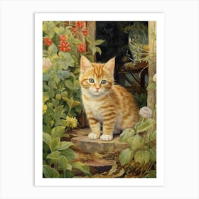 Cute Cats With A Medieval Cottage In The Background 3 Art Print