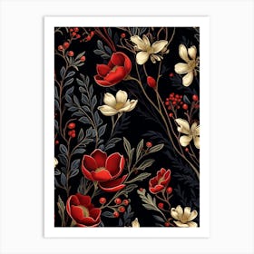 Winter Heath 3 William Morris Style Winter Florals Art Print